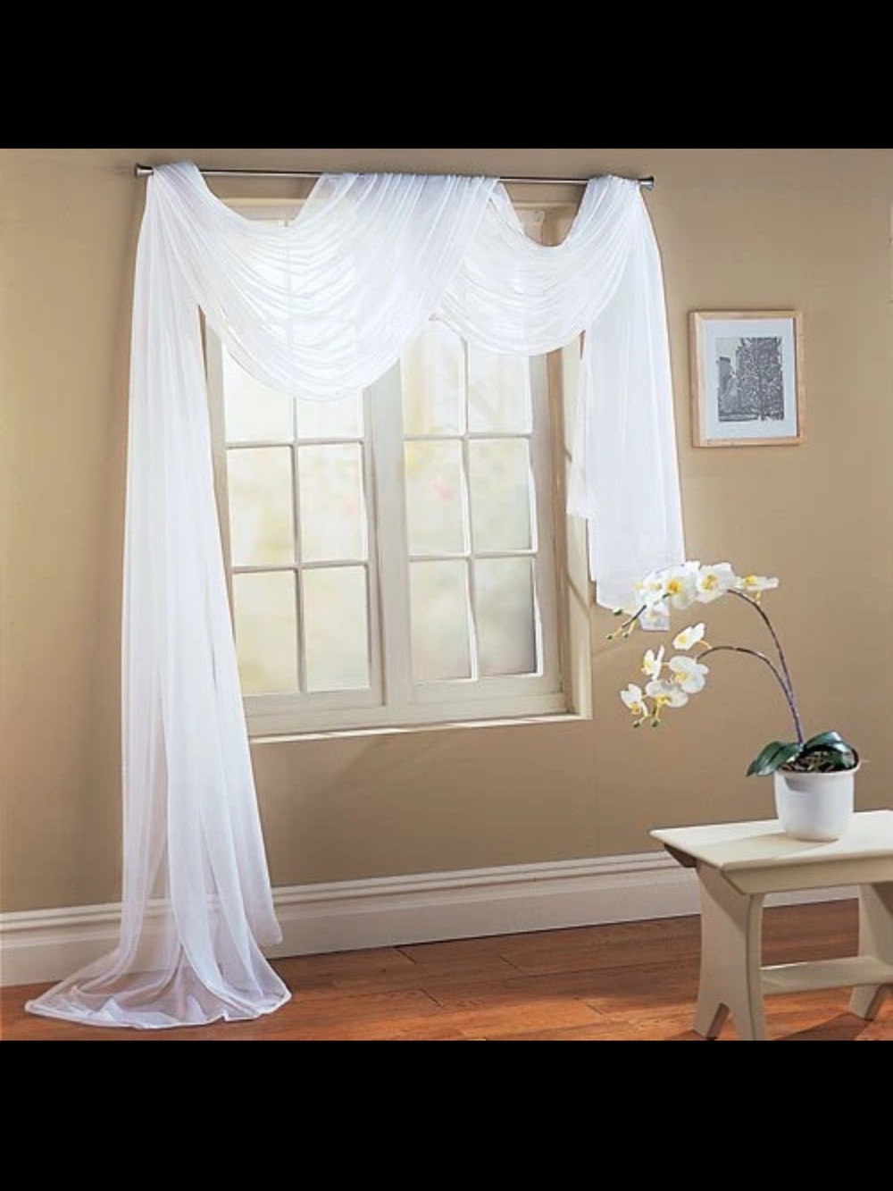 Sheer White Window Swag Curtain - Or Decoration Wedding